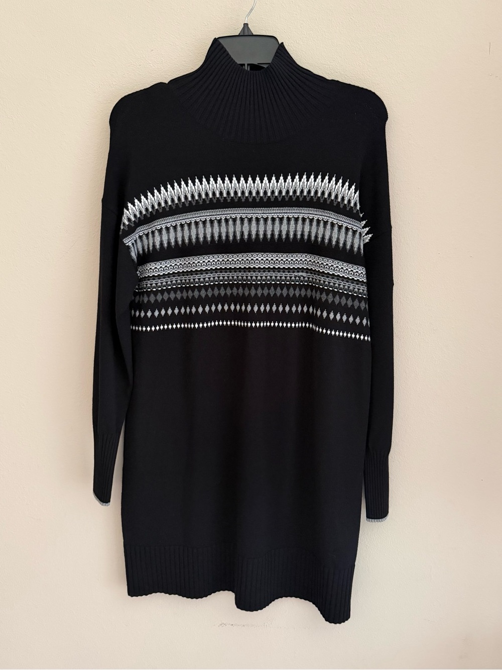 Krimson Klover Yvonne Sweater Dress Black Fair Isle Nordic Mock Neck NWT Small